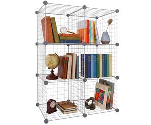 Relaxdays estantería Modular de Cubos, Sistema de 6 Cubos, DIY, 110x75x37 cm, Rejilla metálica, Plateado