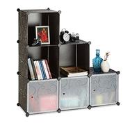 Relaxdays Estantería Modular de Pie, Plástico, Negro, 110 x 110 x 37 cm