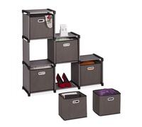 Relaxdays Biombo Estantería Modular con Cajas de Tela, Armario DIY con 6 Cubos, 110 x 108 x 31 cm, Acero y Fieltro, Gris, Madera