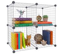 Relaxdays Estantería Modular, Sistema de Cubos, 4 Cubos, DIY, 75 x 37 x 75 cm, estantería de Alambre, Metal, Plateado