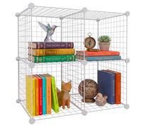 Relaxdays estantería Modular Tipo Cubo, Sistema de 4 Cubos, DIY, 75x37x75 cm, estantería metálica de Alambre, Blanca