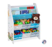Relaxdays Estantería Infantil, 6 Cajas, 2 Baldas Tela, Mueble Juguetes, Librería Animales, 74 x 62 x 31,5 cm, Multicolor, Tablero de Fibras