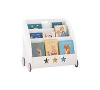 Relaxdays Estantería niños, HBT: 57 x 62 x 42 cm, móvil, 3 estantes para Libros, Juguetes, Blanca, Tablero de Fibras, 89.5 x 30 x 30 cm