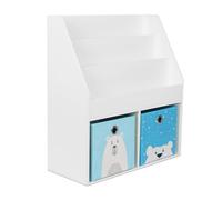 Relaxdays Estantería niños, HBT: 79 x 72 x 30,5 cm, 3 estantes para Libros, 2 Cajas de Juguetes, Infantil, Blanca, Tela no Tejida, Cartón, Tablero de Fibras, 79 x 72 x 30.5 cm