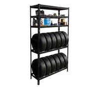 Relaxdays estantería para 12 neumáticos 210x120x40 cm, 750 kg, Acero, Montaje sin Tornillos, para Taller, Negro