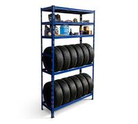 Relaxdays estantería para 12 neumáticos, 210x120x40 cm, 750 kg, Acero, Sistema de Encaje, para Taller, Azul