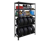 Relaxdays estantería para 8 neumáticos, 210×110×40 cm (Al×An×F), 750 kg, Acero, Montaje sin Tornillos, Taller, Negro