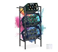 Relaxdays Estantería para Cajas de Bebida, 109x49x32 cm, 450 kg, Estante para Almacenar 3 Cajones Cerveza, Acero, Negro, 10% Fieltro