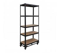 Relaxdays Estantería para Cargas Pesadas con Ruedas, 191 x 90 x 45 cm, 750 kg, 5 estantes, Acero, Sistema de Ranuras, Color Negro
