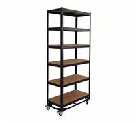Relaxdays Estantería para Cargas Pesadas con Ruedas 209x90x40 cm, 900 kg, 6 baldas, Acero, Negra