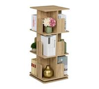 Relaxdays Estantería para Libros, Giratoria 360 Grados, 3 Niveles, Efecto Madera, 95 x 39 x 39 cm, Librería, Natural, Tablero de Fibras, Acero