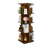 Relaxdays Estantería para Libros, Giratoria 360 Grados, 4 Niveles, Diseño Industrial, 125,5x39x39 cm, Librería, Marrón, Acero, Tablero de Fibras