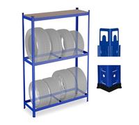 Relaxdays Estantería para neumáticos, Acero, Capacidad 795 kg, 180x120x40 cm, Azul