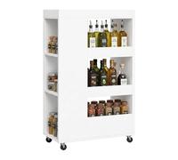 Relaxdays Estantería para nichos 85 x 18 x 60 cm, Blanco | estrecha para baño y cocina, 4 niveles, ruedas, efecto madera