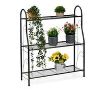 Relaxdays Estantería para Plantas, 3 Baldas, Macetas y Maceteros, Metal, Escalera Flores, 83 x 71 x 24,5 cm, Negro, Acero, 83x71x24,5 cm