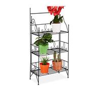 Relaxdays Estantería para Plantas, 3 Baldas, Plegable, Interior y Exterior, Metal, Vintage, 100 x 50 x 25 cm, Negro