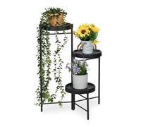 Relaxdays Estantería para Plantas, 3 Baldas Redondas, Macetas, Negro | Hierbas, Metal, Escalera Flores, 65 x 44 x 44 cm