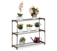 Relaxdays Estantería para Plantas, 3 Niveles, Mueble Macetas Flores y Hierbas, Soporte Metálico, 72 x 91 x 28 cm, Marrón, Acero, Plástico