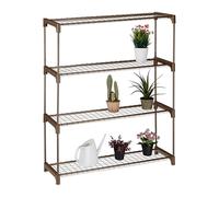Relaxdays Estantería para Plantas, 4 Baldas, Marrón | Mueble Macetas Flores y Hierbas, Soporte Metálico, 106 x 91 x 28 cm
