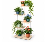 Relaxdays Estantería para plantas, 5 niveles, marrón claro/blanco | Al x An x Fon: 107 x 58 x 58 cm, hierro y MDF, interior