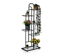 Relaxdays Estantería para Plantas, 6 Baldas para hasta 7 Macetas, Negro | Metal, Escalera Flores, 109,5 x 44 x 22 cm