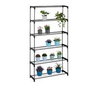 Relaxdays Estantería para Plantas, 6 Niveles, Mueble Macetas Flores y Hierbas, Soporte Metálico, 174 x 91 x 28 cm, Negro, Acero, Plástico