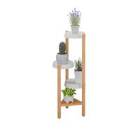 Relaxdays Estantería para Plantas, Bambú y Plástico, 78x28x34 cm, Estante Decorativo Flores, Blanco, Natural, 4 Baldas