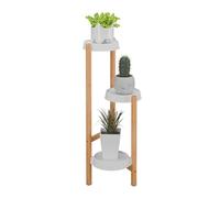 Relaxdays Estantería para Plantas, Bambú y Plástico, 78x28x34 cm, Estante Decorativo Flores, Natural, Blanco, 3 Baldas