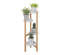 Relaxdays Estantería para Plantas, Bambú y Plástico, 85x32x33 cm, Estante Decorativo Flores, Natural, Blanco, 4 Baldas