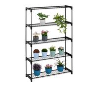 Relaxdays Estantería para Plantas, 5 Niveles, Mueble Macetas Flores y Hierbas, Soporte Metálico, 140 x 91 x 28 cm, Negro