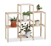 Relaxdays Soporte Plantas Original, Madera, Natural, 86 x 95 x 29 cm
