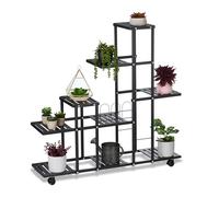 Relaxdays Estantería para Plantas Metálica, 9 Niveles, 91,5 x 93 x 26 cm, Repisas de Flores, con Ruedas, Metal, Negro, Acero