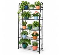 Relaxdays estantería para plantas, soporte para flores metálico, 5 estantes | negro