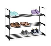 Relaxdays Estantería para Zapatos, 3 Niveles, Sistema encajable, 55 x 92 x 30 cm, Estructura de Metal y plástico, Negro