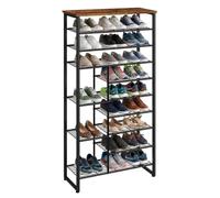 Relaxdays Estantería para Zapatos Industrial, 10 estantes, Negro/marrón | (Al x An x Fon) 172,5 x 75 x 30 cm, zapatero, estante con efecto madera, metal
