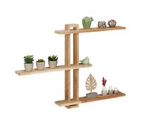 Relaxdays Estantería Pared 3 Baldas, Madera de Nogal, 56 x 80 x 9 cm, Decorativa, Rústica, Estantes Flotantes, Natural