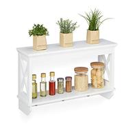 Relaxdays Pared con 3 Ganchos de Metal, 2 Baldas Estilo Campestre, Estantería Cocina, 40x66x20 cm, Blanco