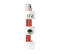Relaxdays Estantería Pared Esquinera 5 Niveles, Librería Flotante Zigzag, Estantes MDF, 122x19,5x19,5 cm, Blanco