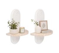 Relaxdays estantería Pared, Set de 2, 30×21,5×12 cm, Natural/Blanco | Madera, arco, estilo boho, estantería flotante con 1 balda