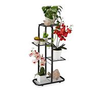 Relaxdays Estantería Plantas Acero, Soporte Macetas, Escalera 4 Baldas, Interior y Exterior, 81x44x24,5cm, Negro