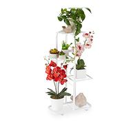 Relaxdays Estantería Plantas Acero, Soporte Macetas, Escalera 4 Baldas, Interior y Exterior, 81x44x24,5cm, Blanco