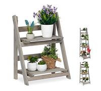 Relaxdays Estantería Plantas de 2 Niveles, Madera, Gris, 51,5 x 41 x 24 cm