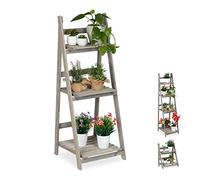 Relaxdays Estantería Plantas de 3 Niveles, Madera, Gris, 108 x 41 x 40 cm | Estantería de rejilla para plantas, (Al x An x Fon) 108 x 41 x 40 cm