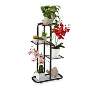 Relaxdays Estantería Plantas Acero, Soporte Macetas, Escalera 4 Baldas, Interior y Exterior, 81x44x24,5cm, Negro