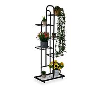 Relaxdays Estantería para Plantas, 6 Baldas para hasta 7 Macetas, Metal, Escalera Flores, 109,5 x 44 x 22 cm, Negro, Acero