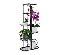 Relaxdays Estantería Plantas Metálica, Soporte Macetas, Escalera 6 Baldas, Interior y Exterior, 107 x 44 x 24 cm, Negro