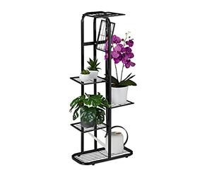 Relaxdays Estantería Plantas Metálica, Soporte Macetas, Escalera 6 Baldas, Interior y Exterior, 107 x 44 x 24 cm, Negro
