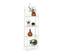 Relaxdays Estantería Plantas, Mueble Macetas, Soporte Vertical con 4 Baldas, 156 x 46 x 25 cm, Metal, Plegable, Blanco, Hierro