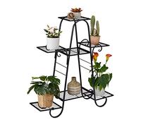 Relaxdays Estantería Plantas Retro, 83 x 75 x 24 cm, Escalera Macetas Flores, Soporte 7 Baldas, Metal, Interiores, Negro, Hierro