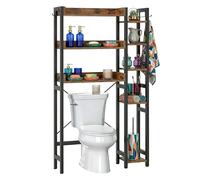 Relaxdays estantería sobre Inodoro, 3 Niveles, Mueble para baño sobre WC, 161x80x24 cm, Metal/MDF, Negro/marrón